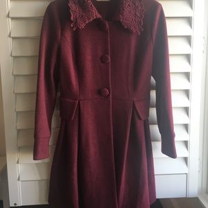 Beautiful Burgundy Winter pea coat with pleats